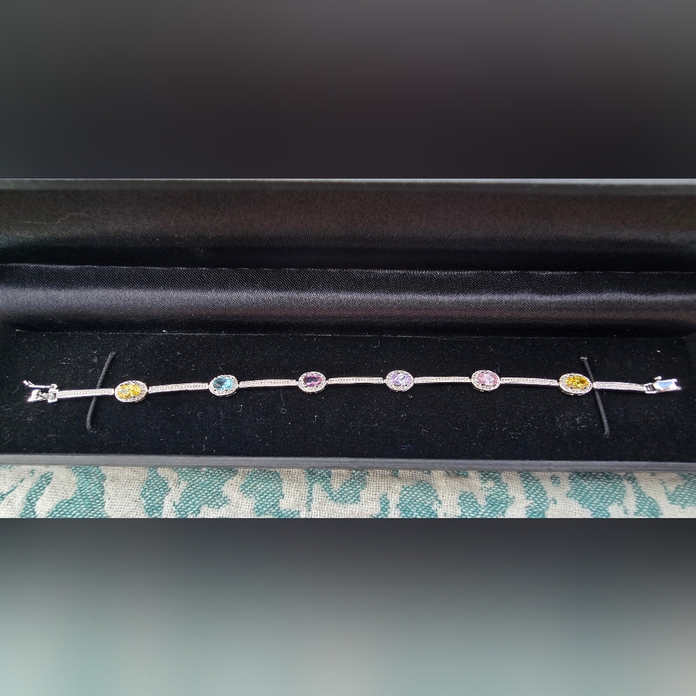 Multi-Color Gemstone 925 Sterling Silver Tennis Bracelet